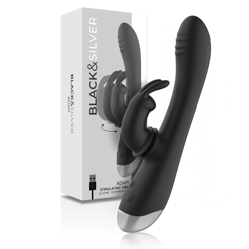 Stimulateur lapin rechargeable en silicone — BLACK&SILVER