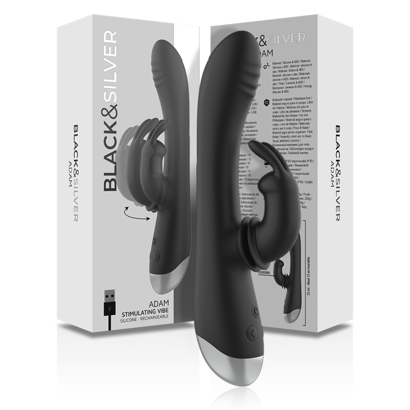 Stimulateur lapin rechargeable en silicone — BLACK&SILVER