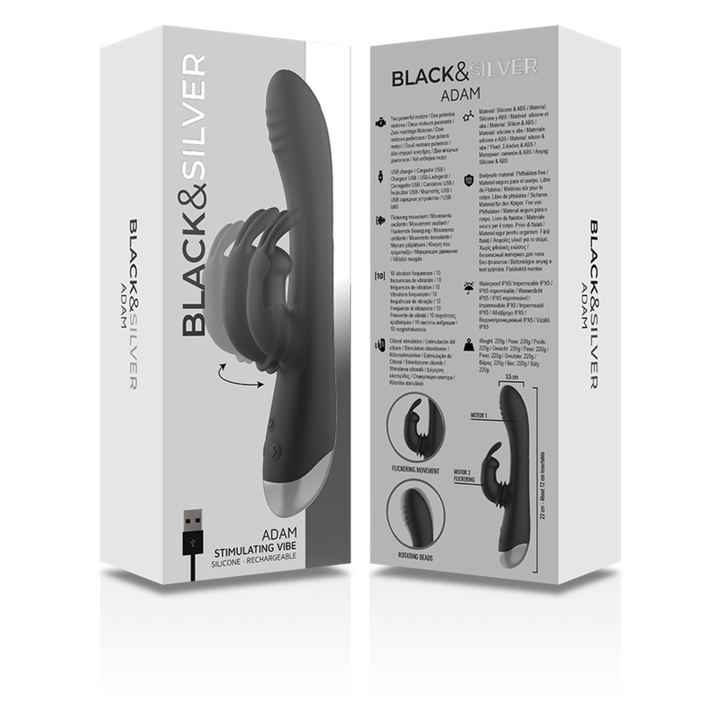 Stimulateur lapin rechargeable en silicone — BLACK&SILVER