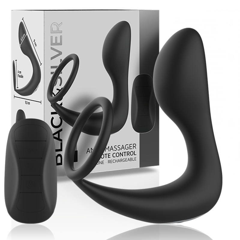 Masseur anal télécommandé rechargeable en silicone noir — BLACK&SILVER