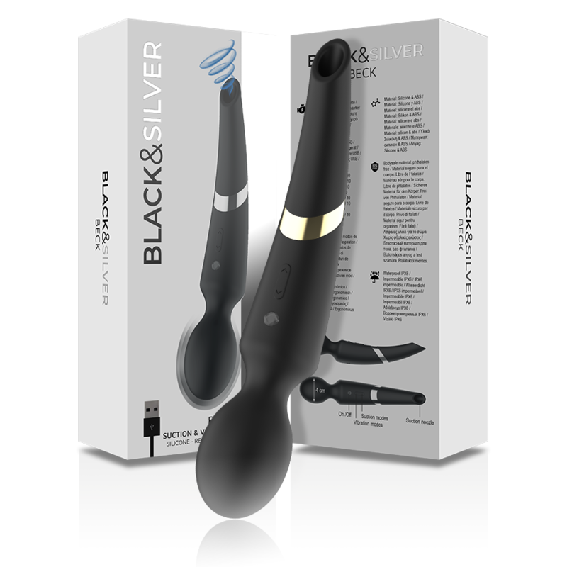 Masuseur baguette ventouse 2-en-1 silicone — BLACK&SILVER
