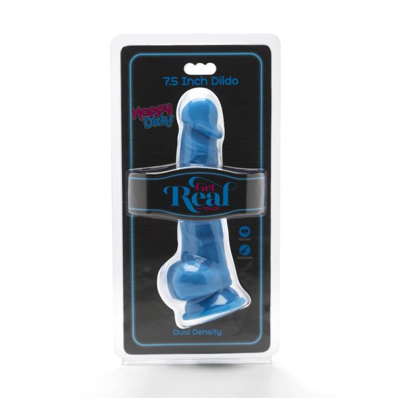Gode réaliste 19 cm avec bourses bleu — GET REAL