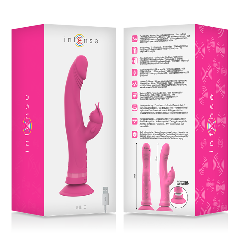 Vibrateur rabbit Julio en silicone rose — INTENSE HIGH TECH