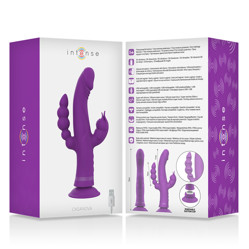 Vibrateur rabbit triple moteur Casanova en silicone violet — INTENSE HIGH TECH