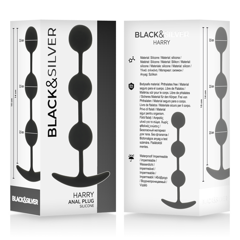 Chapelet anal Harry 3 sphères en silicone — BLACK & SILVER
