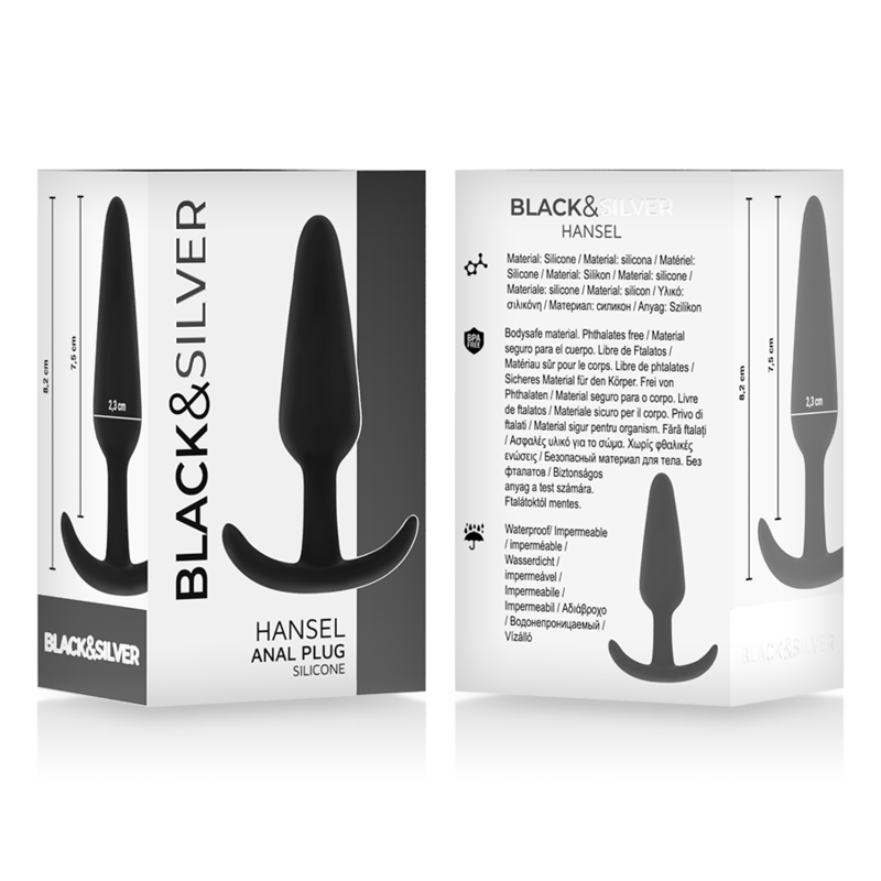 Bouchon anal en silicone hansel avec petite poignée — BLACK&SILVER
