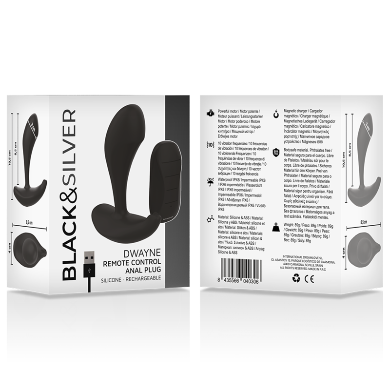 Plug anal vibrant avec télécommande en silicone — BLACK&SILVER