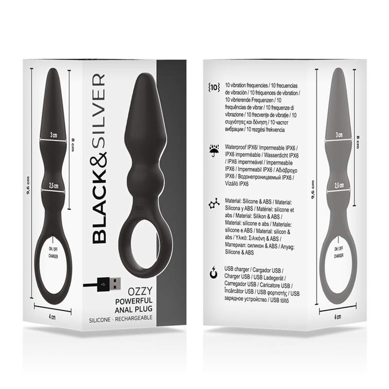 Plug anal vibrant en silicone double couche — BLACK&SILVER