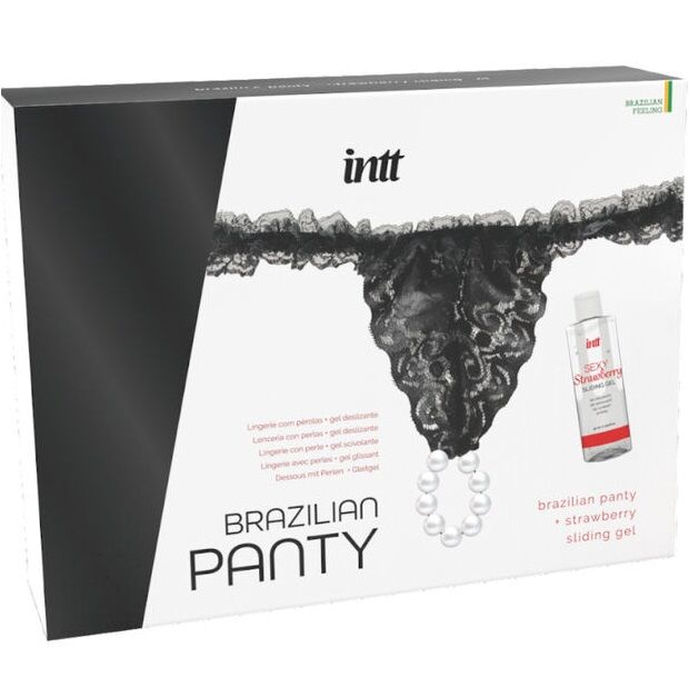 Culotte brésilienne noire à perles et gel lubrifiant 50 ml — INTT RELEASES