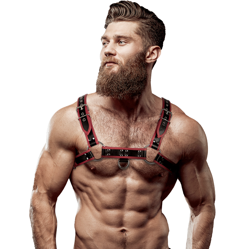 Harnais de poitrine en éco-cuir noir et rouge — FETISH SUBMISSIVE ATTITUDE
