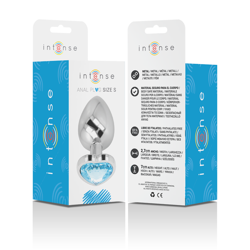 Plug anal métal orné d'un coeur bleu — INTENSE ANAL TOYS