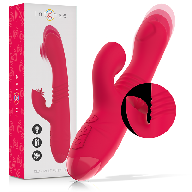 Vibrateur multifonction DUA rechargeable avec mouvement haut-bas et langue rouge — INTENSE HIGH TECH