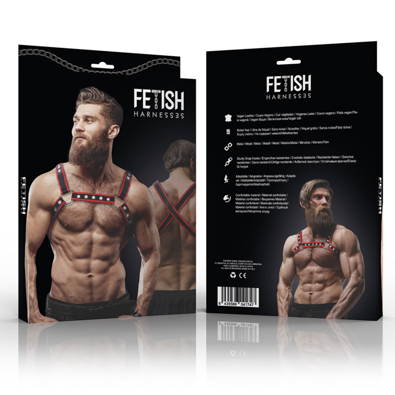 Arnês de Peito Bulldog em Couro Ecológico Preto/Vermelho — FETISH SUBMISSIVE ATTITUDE