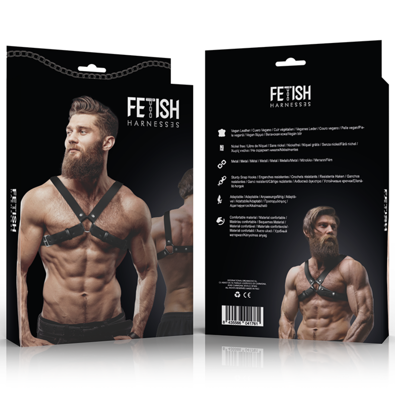 Imbracatura toracica regolabile in eco-pelle con croce bulldog — FETISH SUBMISSIVE ATTITUDE