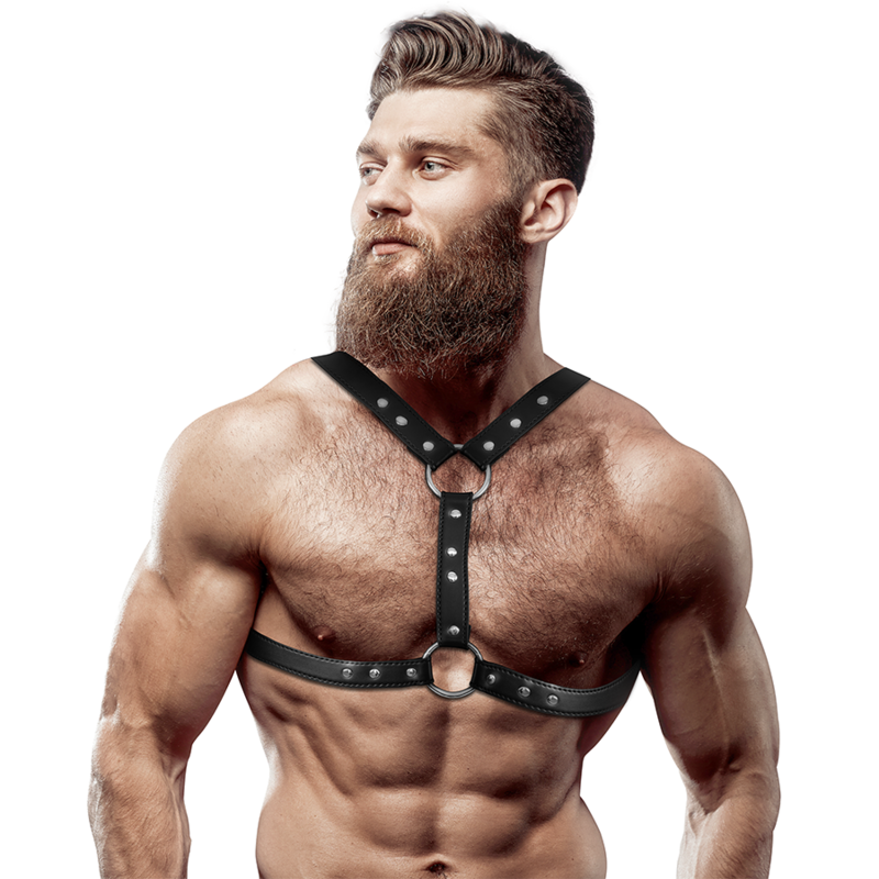 Harnais de poitrine en éco-cuir à double support et clous — FETISH SUBMISSIVE ATTITUDE