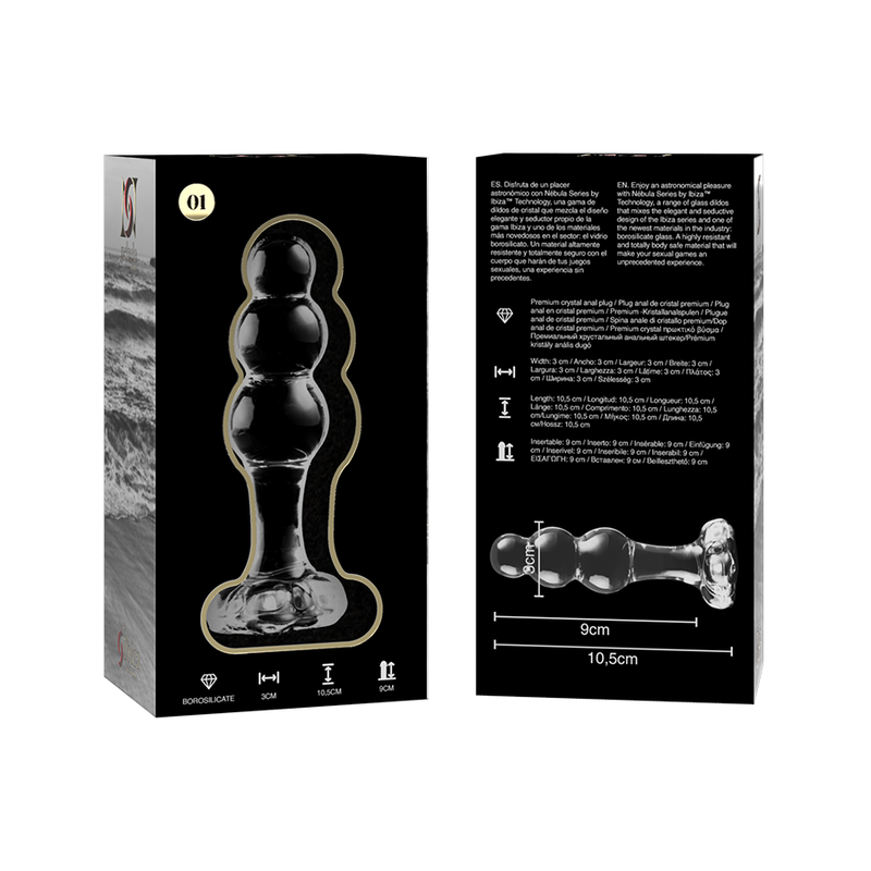 Bouchon anal en verre borosilicate transparent 10.5 cm — NEBULA SERIES BY IBIZA