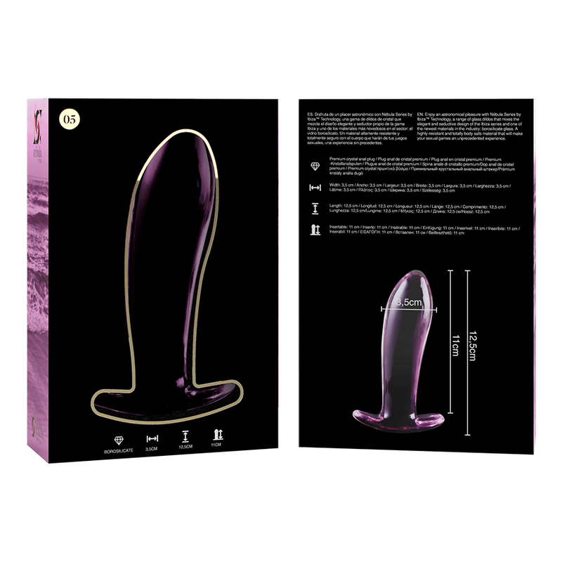 Plug anal em vidro borossilicato modelo 5 rosa 12,5 cm — SÉRIE NEBULOSA BY IBIZA