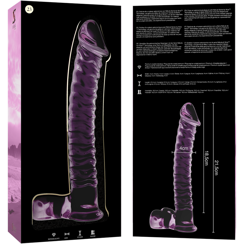 Dildo en verre borosilicate rose 21.5 cm — NEBULA SERIES BY IBIZA