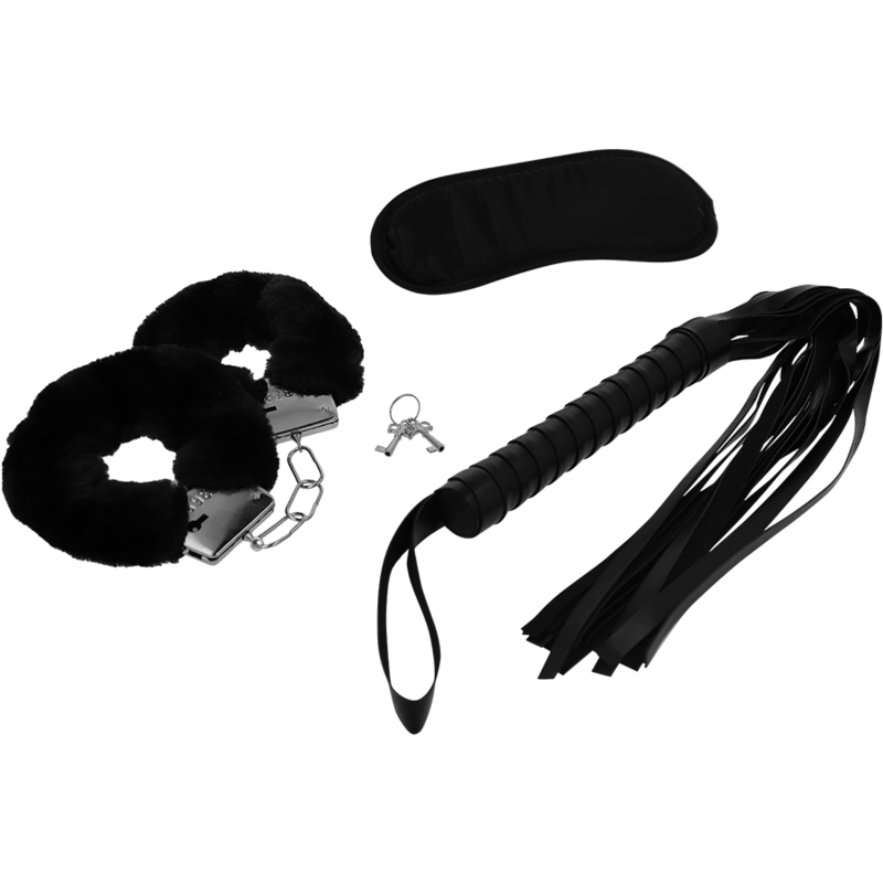 Kit erótico de bondage suave com algemas, máscara e chicote — INTENSE FETISH