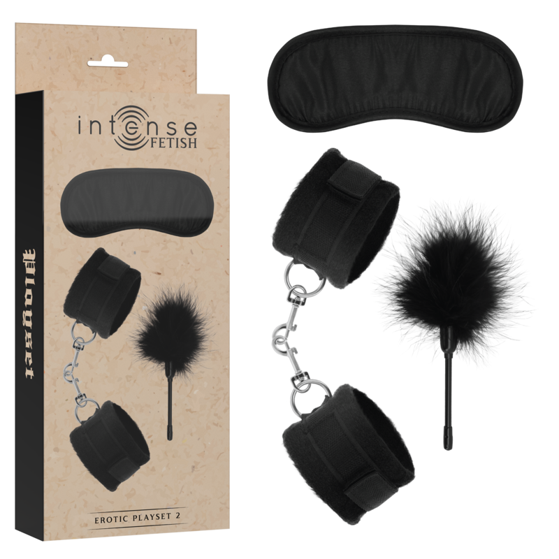 Coffret érotique fetish avec menottes, masque et tickler — INTENSE FETISH