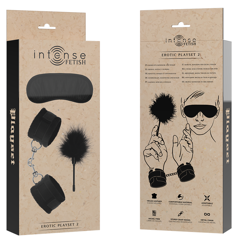 Coffret érotique fetish avec menottes, masque et tickler — INTENSE FETISH