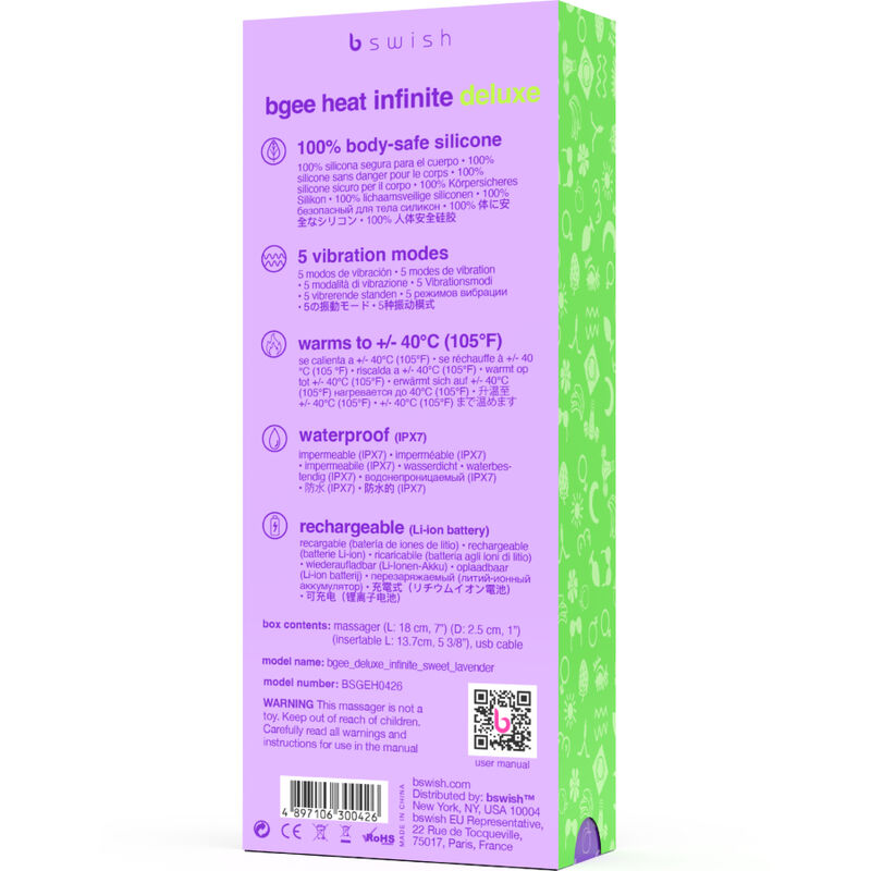 Vibrateur chauffant infini deluxe en silicone lavande — B SWISH