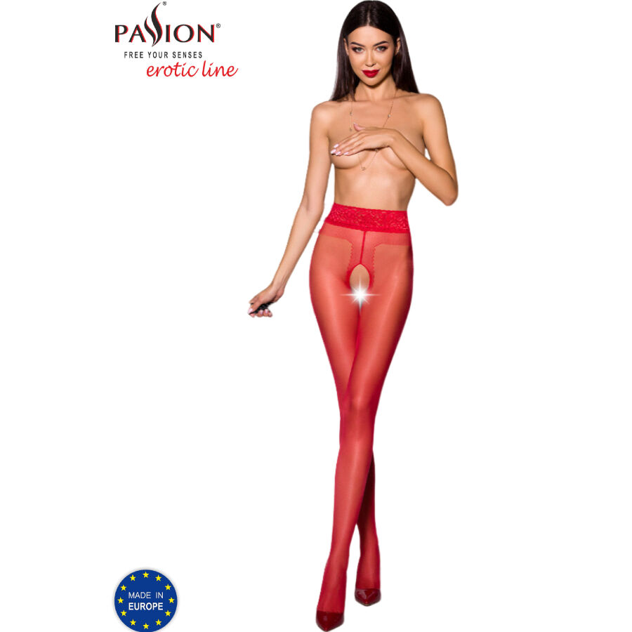 Bas rouges 20 den à ouverture intime — PASSION WOMAN GARTER & STOCK