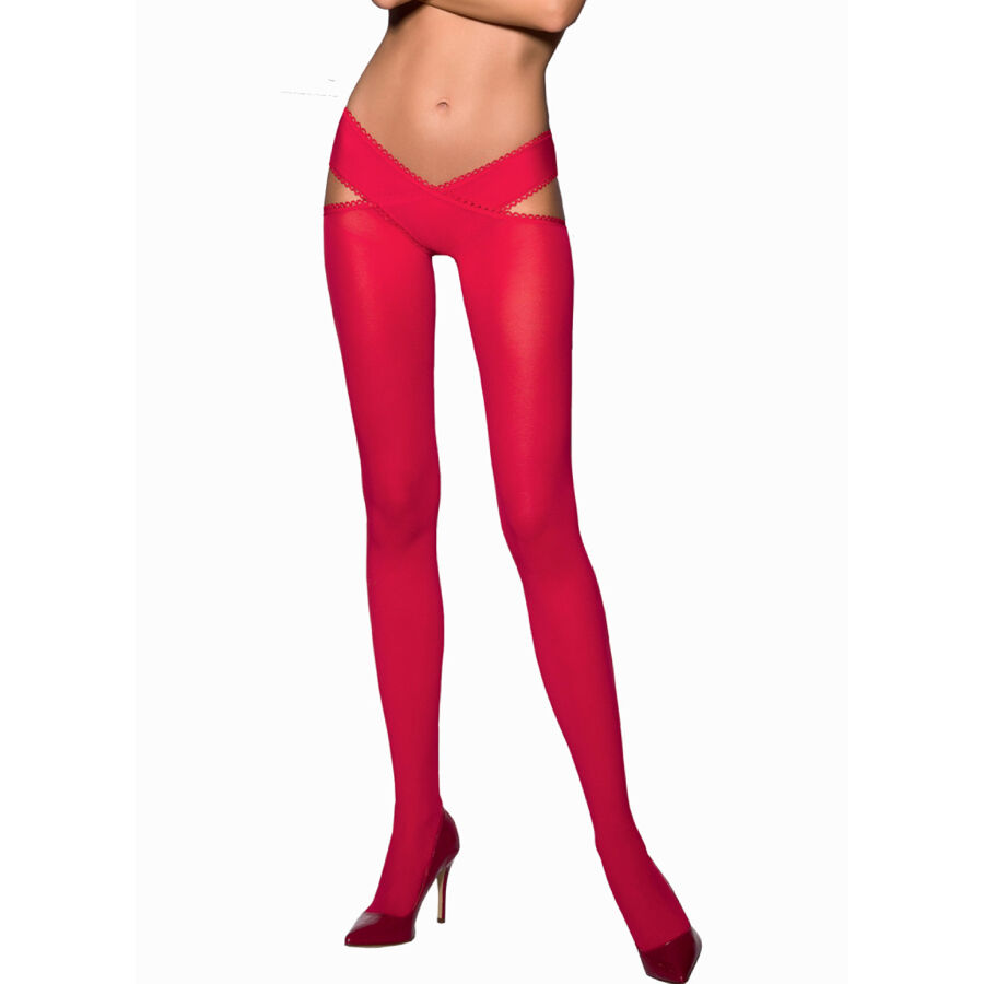 60 Denier High-Waisted Red Tights — PASSION WOMAN GARTER & STOCK