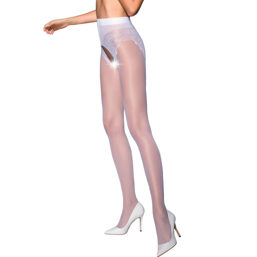 Bas blancs 30 deniers avec culotte décorative — PASSION WOMAN GARTER & STOCK