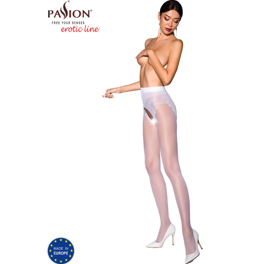 Collant blanc 3/4 30 deniers à entrejambe ouvert — PASSION WOMAN GARTER & STOCK