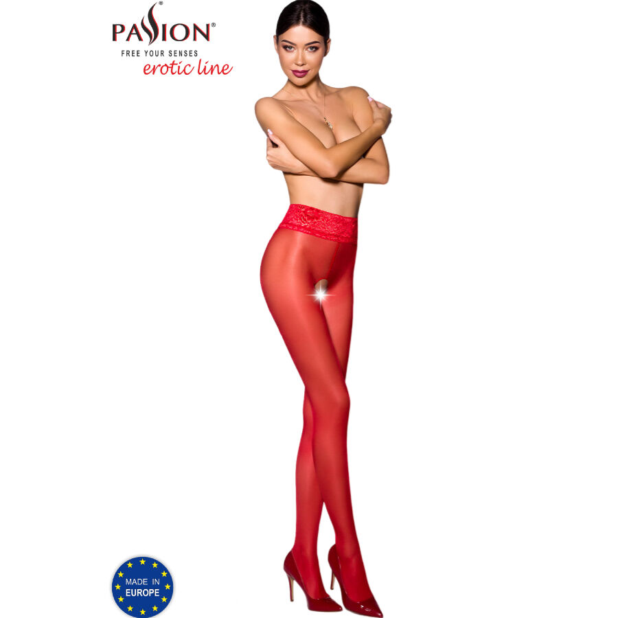 Bas dentelle ouverture cuisses 30 deniers Rouge — PASSION WOMAN GARTER & STOCK