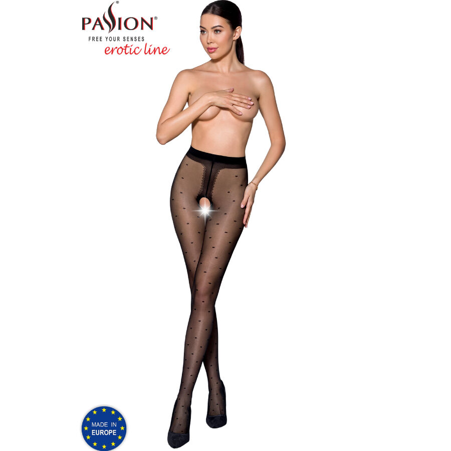 Collant 3/4 noir 20 deniers avec ouverture intime — PASSION WOMAN GARTER & STOCK