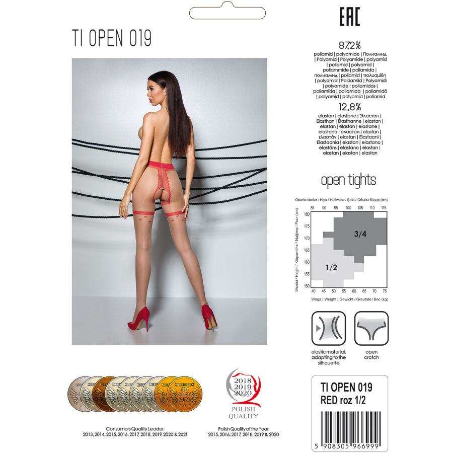 Medias 3/4 con abertura en la entrepierna 20 deniers rojo — PASSION WOMAN GARTER & STOCK