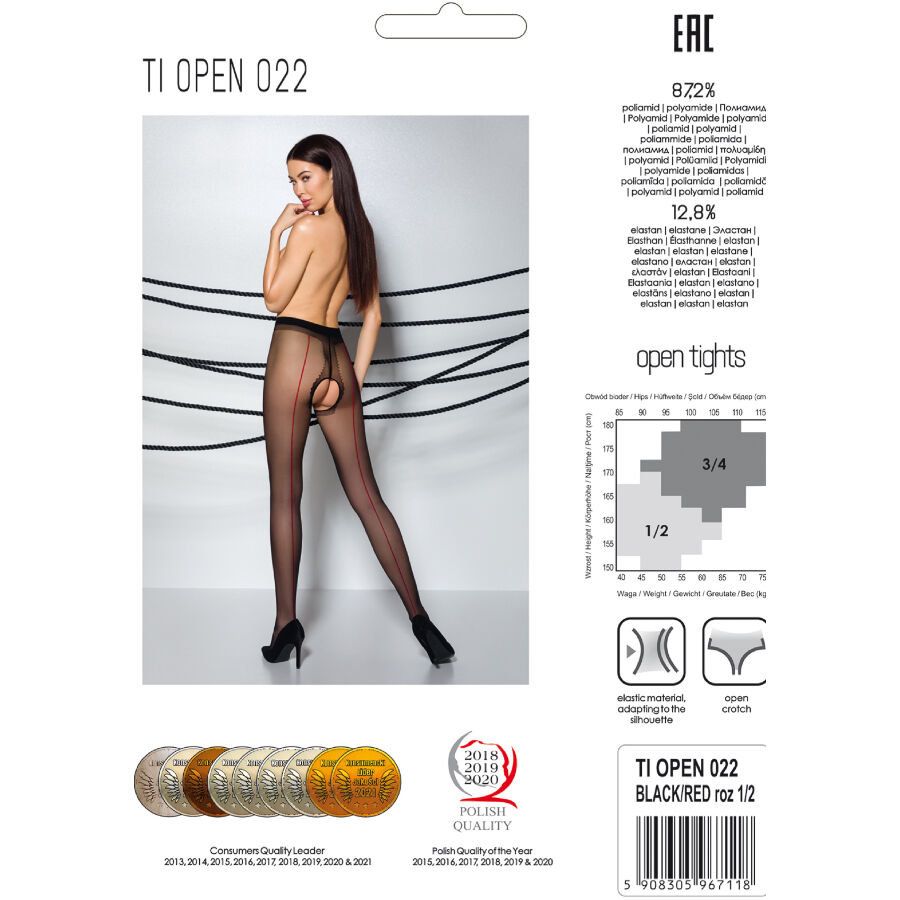 Bas ouverts noir et rouge 20 deniers — PASSION WOMAN GARTER & STOCK