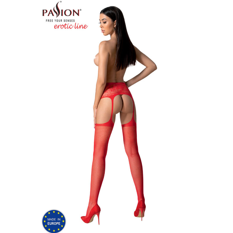 Bas avec jarretière rouge éclatant — PASSION WOMAN GARTER & STOCK