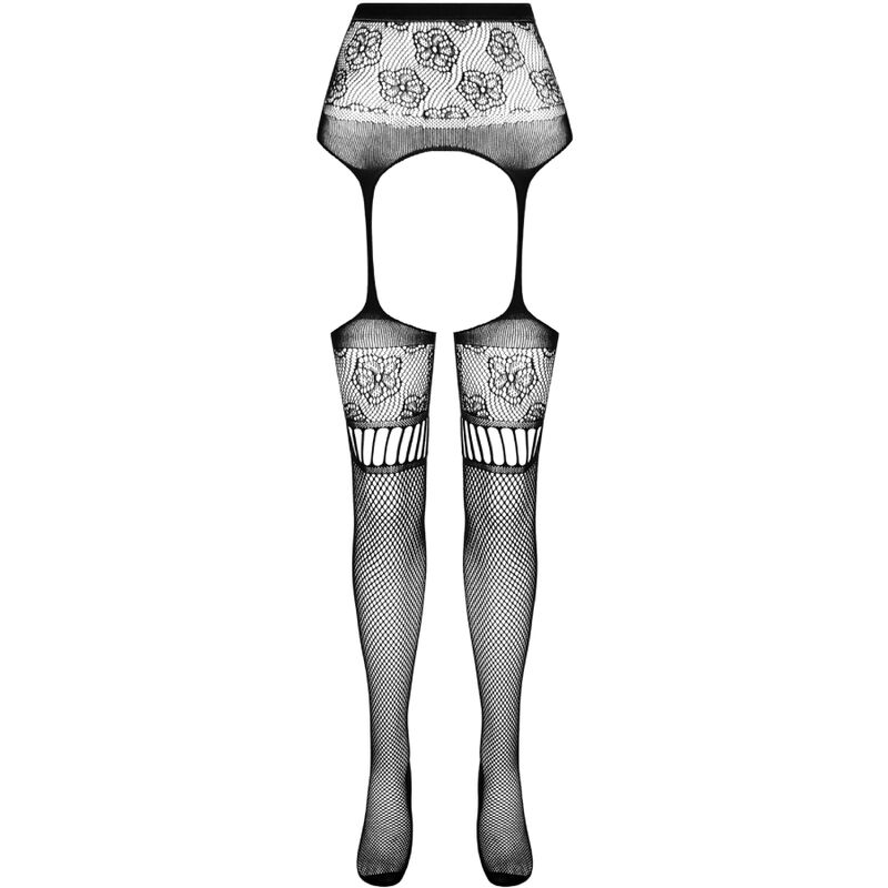 Collants ouverts avec jarretière noire taille unique — PASSION WOMAN GARTER & STOCK