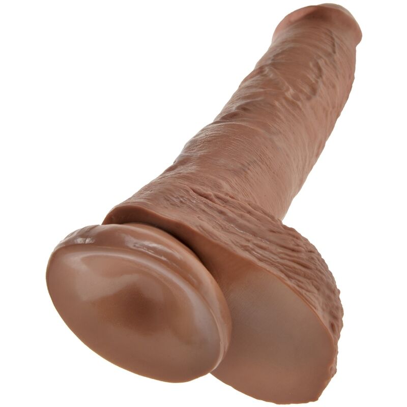 Gode réaliste avec bourses 19.8 cm caramel — KING COCK