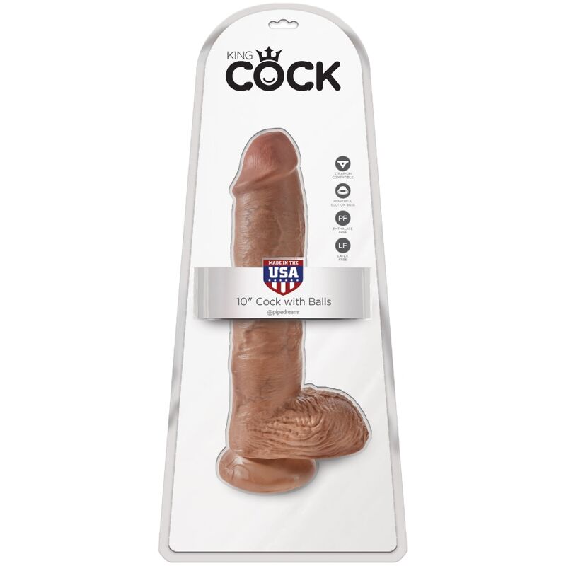 Gode réaliste avec bourses 19.8 cm caramel — KING COCK