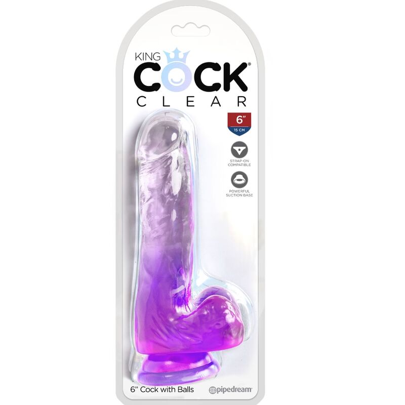 Gode réaliste transparent violet avec bourses — KING COCK