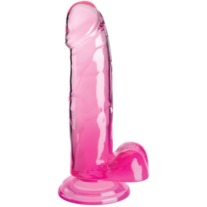 Gode réaliste transparent rose avec boules 15,2 cm — King Cock