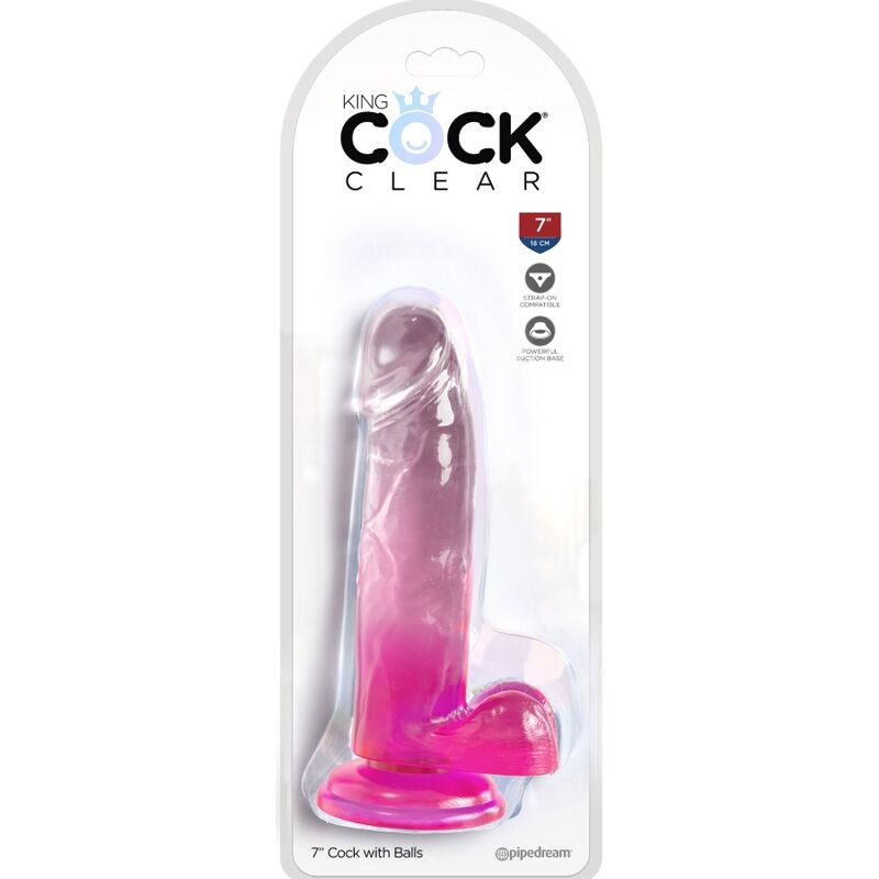Gode réaliste transparent rose avec boules 15,2 cm — King Cock