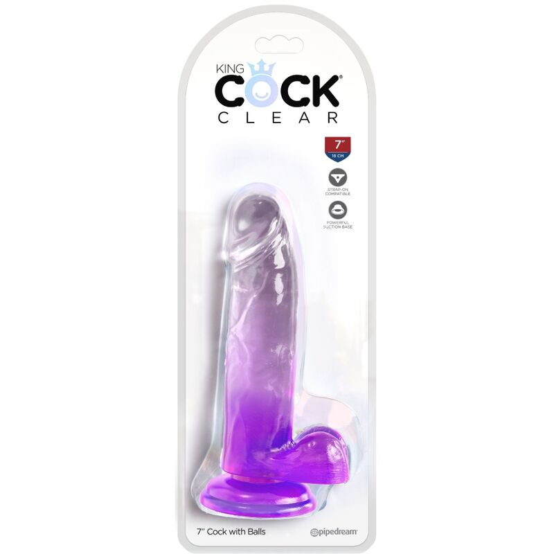 Gode réaliste translucide violet avec bourses 15 cm — KING COCK