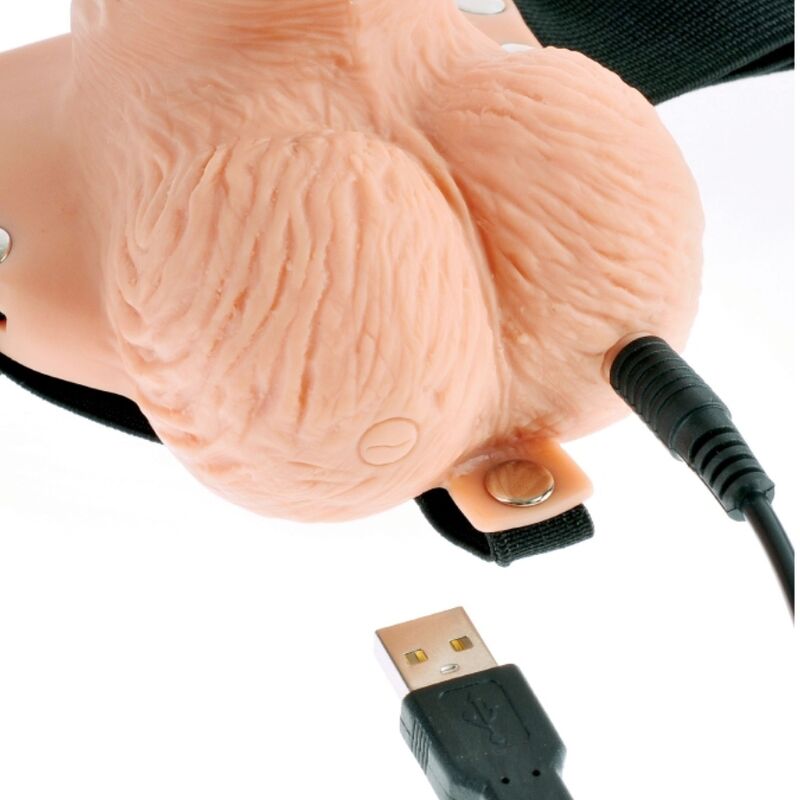 Adjustable harness with rechargeable vibrating realistic dildo and remote control — FETISH FANTASY SERIES