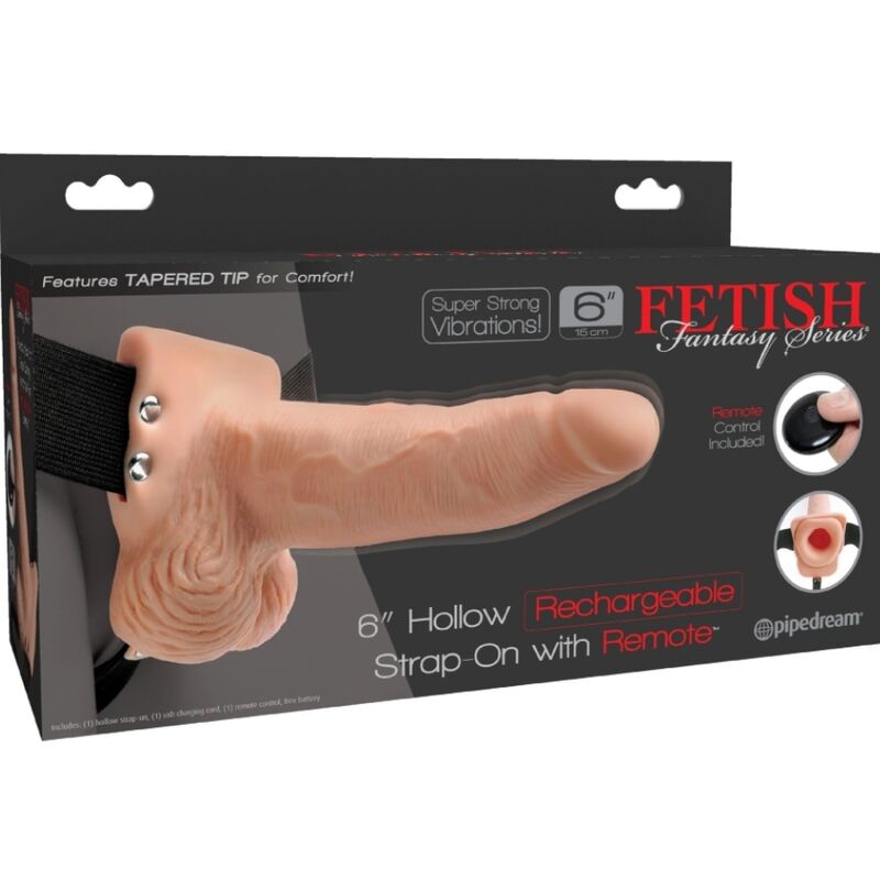 Adjustable harness with rechargeable vibrating realistic dildo and remote control — FETISH FANTASY SERIES