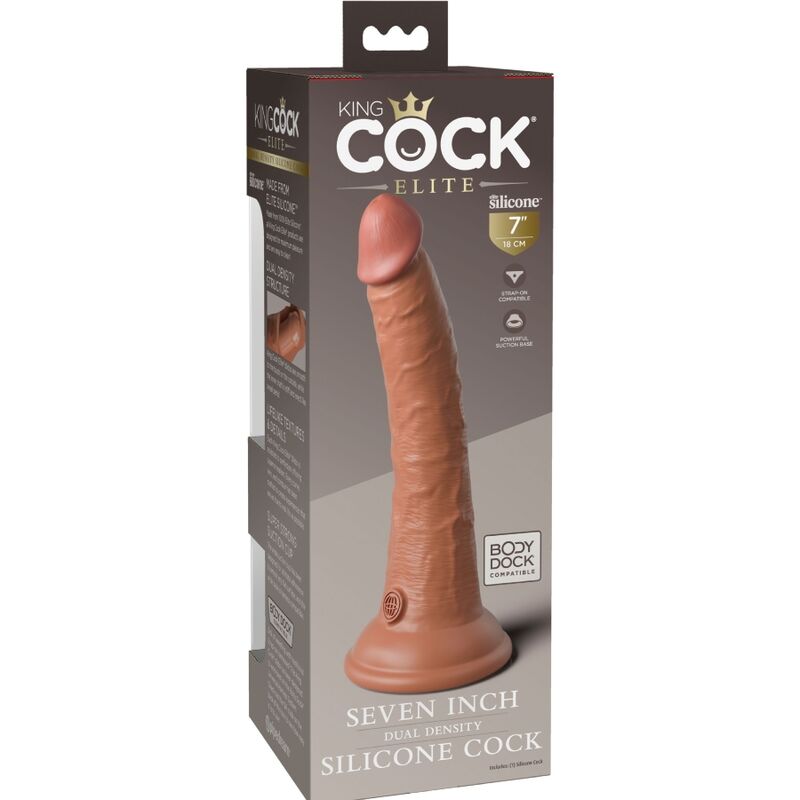 Gode réaliste en silicone double densité 17.8 cm caramel — King Cock Elite