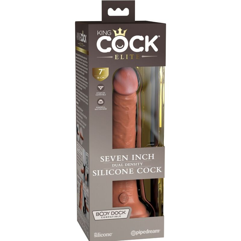 Gode réaliste en silicone double densité 17.8 cm caramel — King Cock Elite
