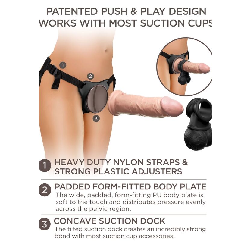 Kit harnais réglable deluxe avec anneau testicules et gode 20,3 cm — KING COCK