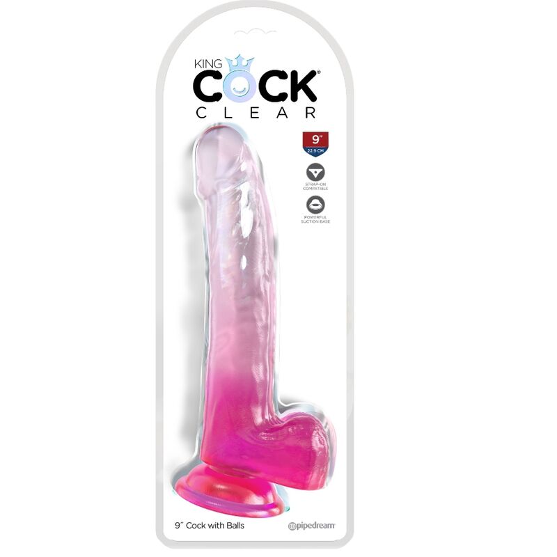 Gode transparent réaliste avec testicules 20 cm — KING COCK