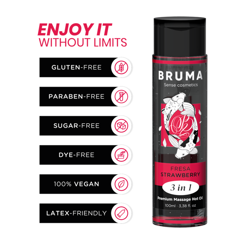 Olio da massaggio premium effetto calore gusto fragola 3 in 1 — BRUMA