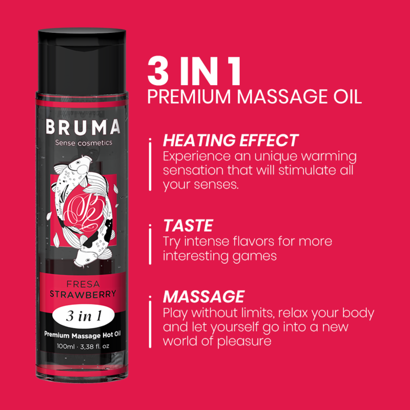 Olio da massaggio premium effetto calore gusto fragola 3 in 1 — BRUMA
